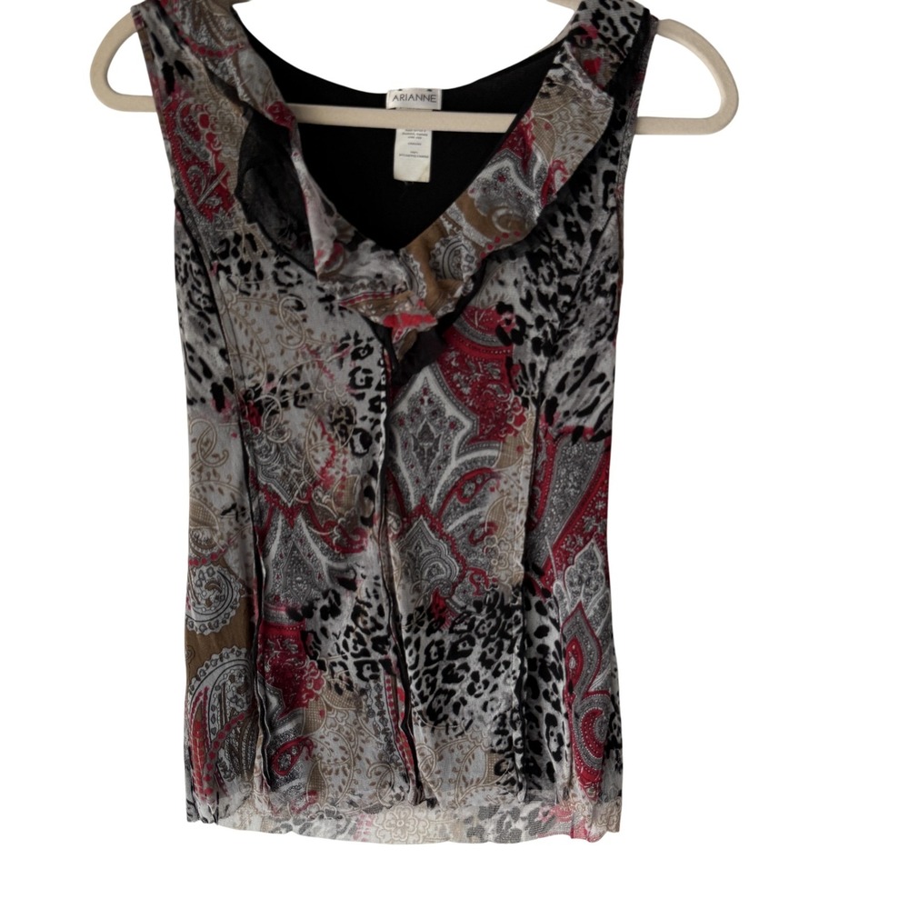 Arianne Tank Top Y2k M Paisley Animal Print Sheer Sleeveless Shirt Whimsigoth